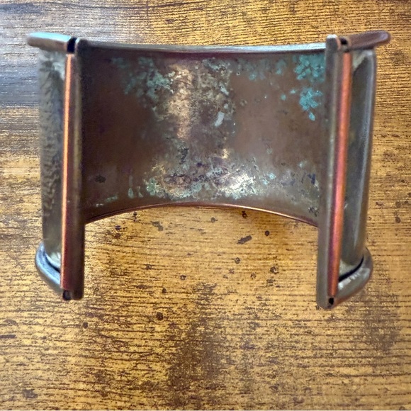 Unavailable-Vintage Faux Turquoise Cuff Bracelet Nickel Silver Tone Southwest - Picture 4 of 6